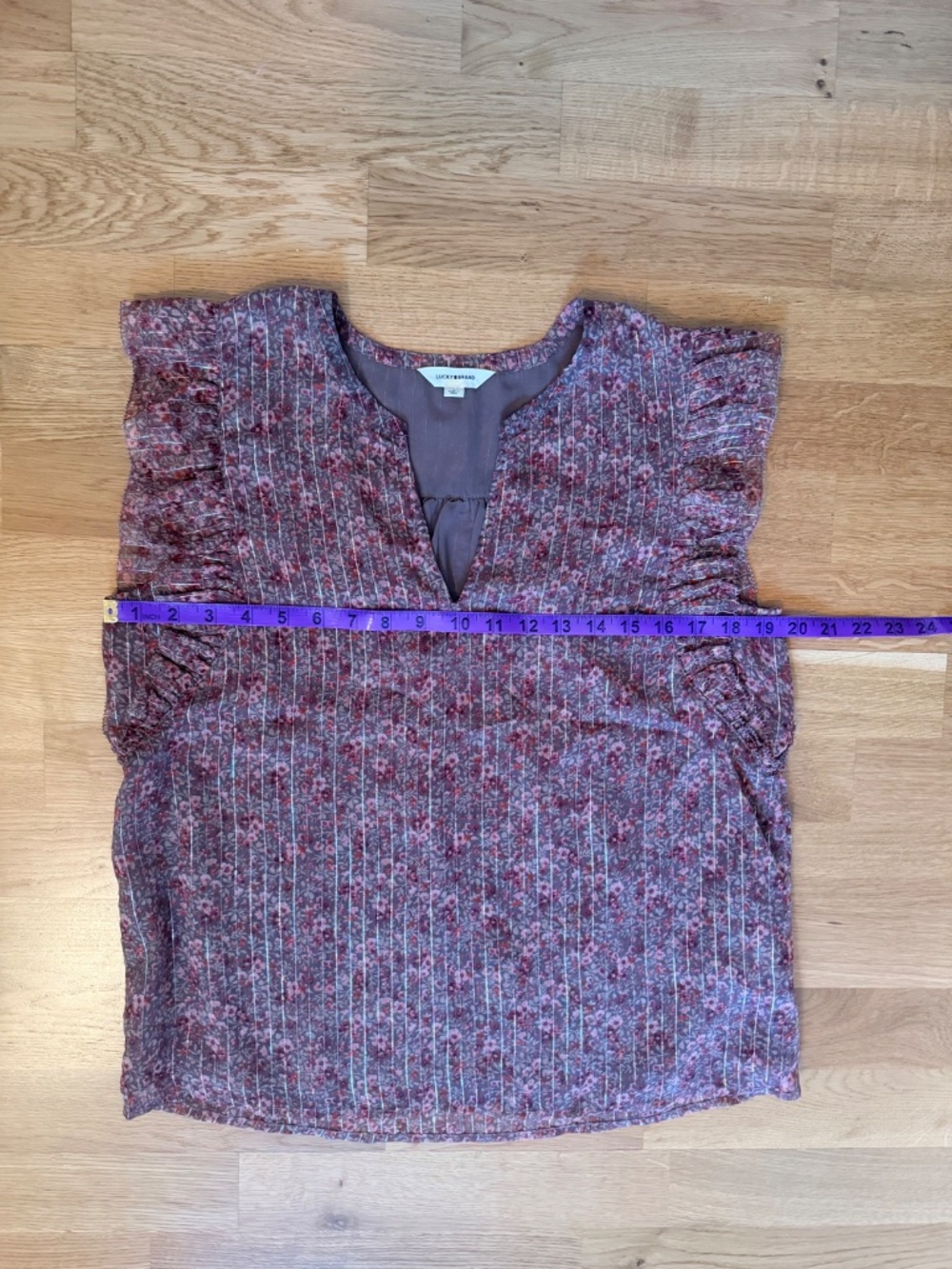 Lucky Brand Sheer Floral Ruffle Flutter Sleeve Blouse Boho Cottagecore Size Sm - Picture 6 of 7